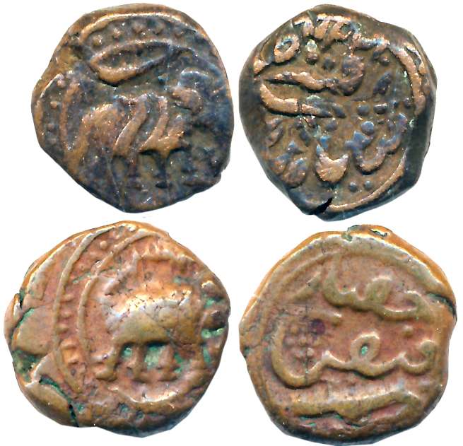Tipu Sultan, Copper 1/4 Paisa (2), 2.79g, 2.55g, Faiz Hisar Mint (KM# 41.2, 41.5). Very fi