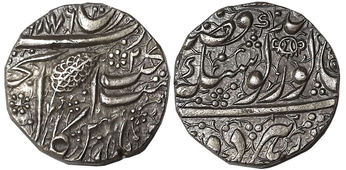 Ranjit Singh, Silver, Rupee,11.12g, “Guru Gobind” couplet, Amritsar Mint, VS 1876, Digit 2