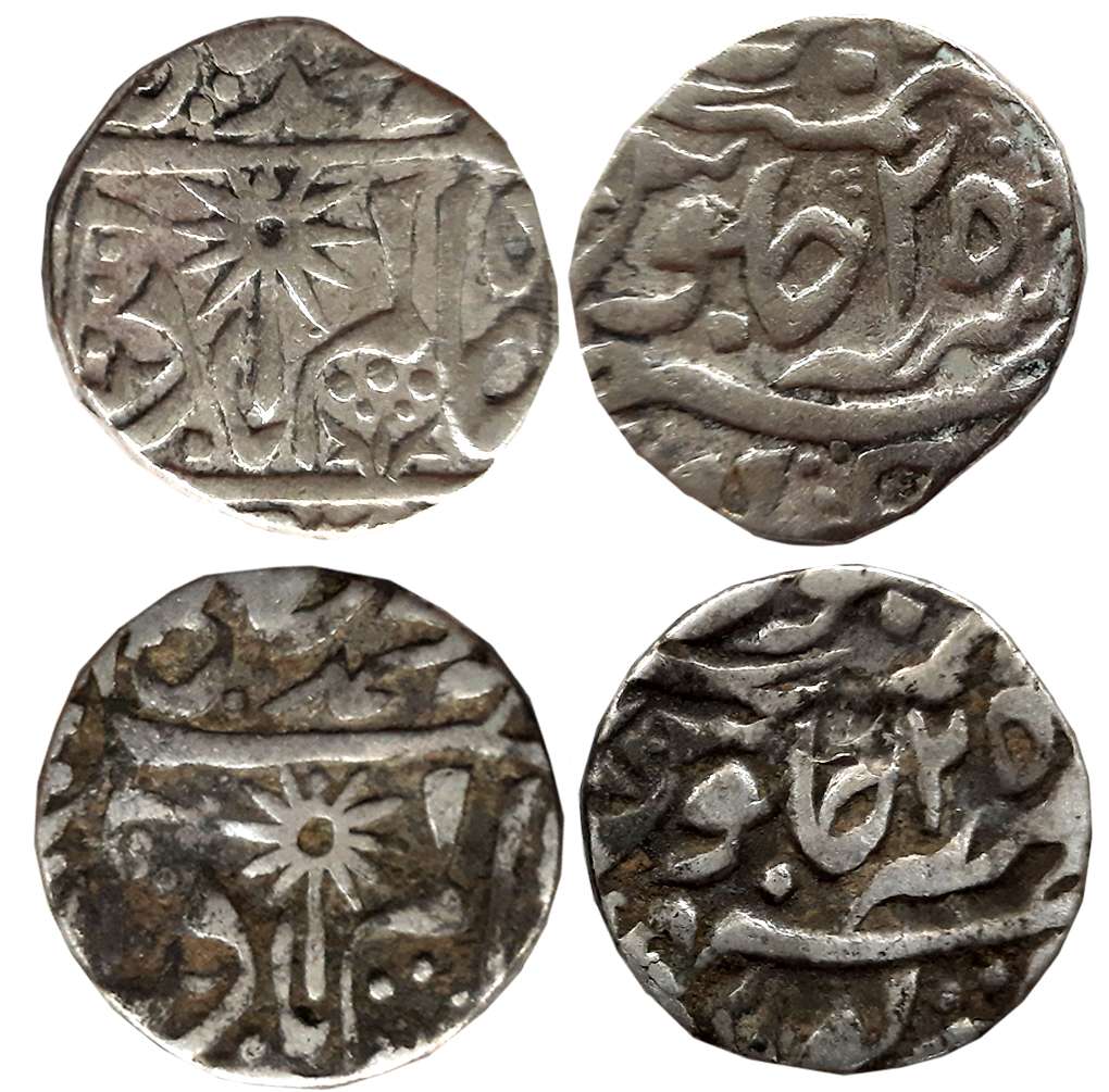 Silver Rupees (2),10.94 g,10.86g in the name of Shah Alam II, RY 25, RY 25 (KM# 19). Very 