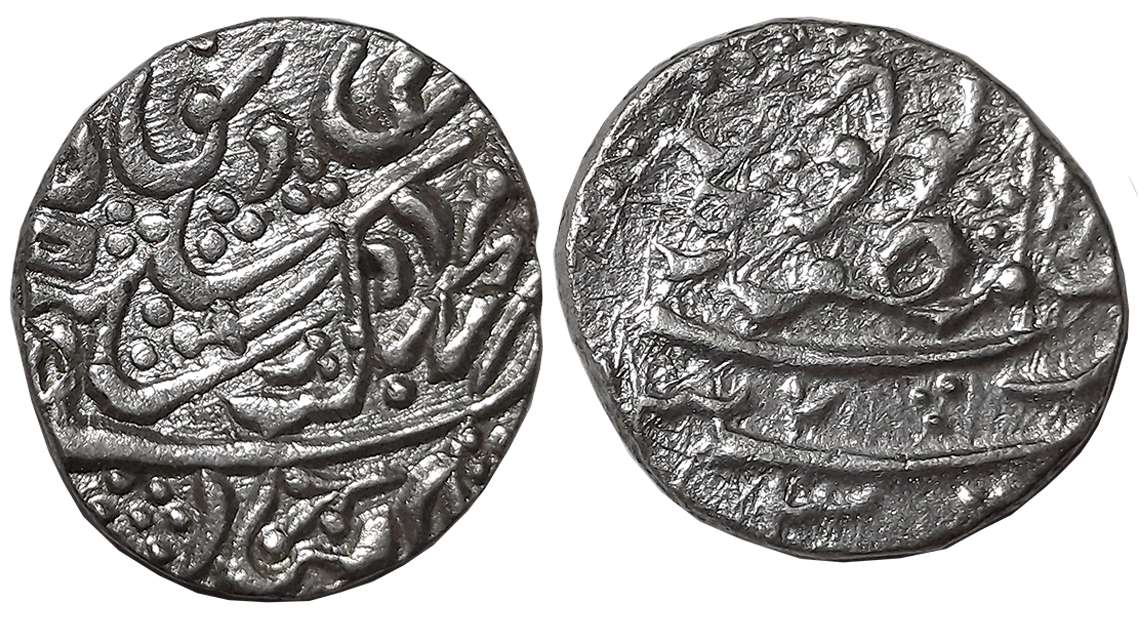 Silver Rupee, 11.17g, Error- Double struck, Dar al Mansur Jodhpur Mint. Cleaned, very fine