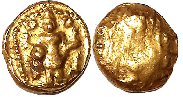 Gold Pagoda, 3.40g, Pulicat Mint, Obv: Lord Venkateshwara, standing with a flower garlands