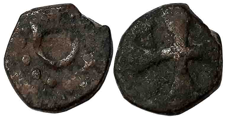 Goa, D Sebastiao, Copper Bazaruco, 4.52g, Obv: S, Rev: Cross (Gomes# 09.01). Fine.