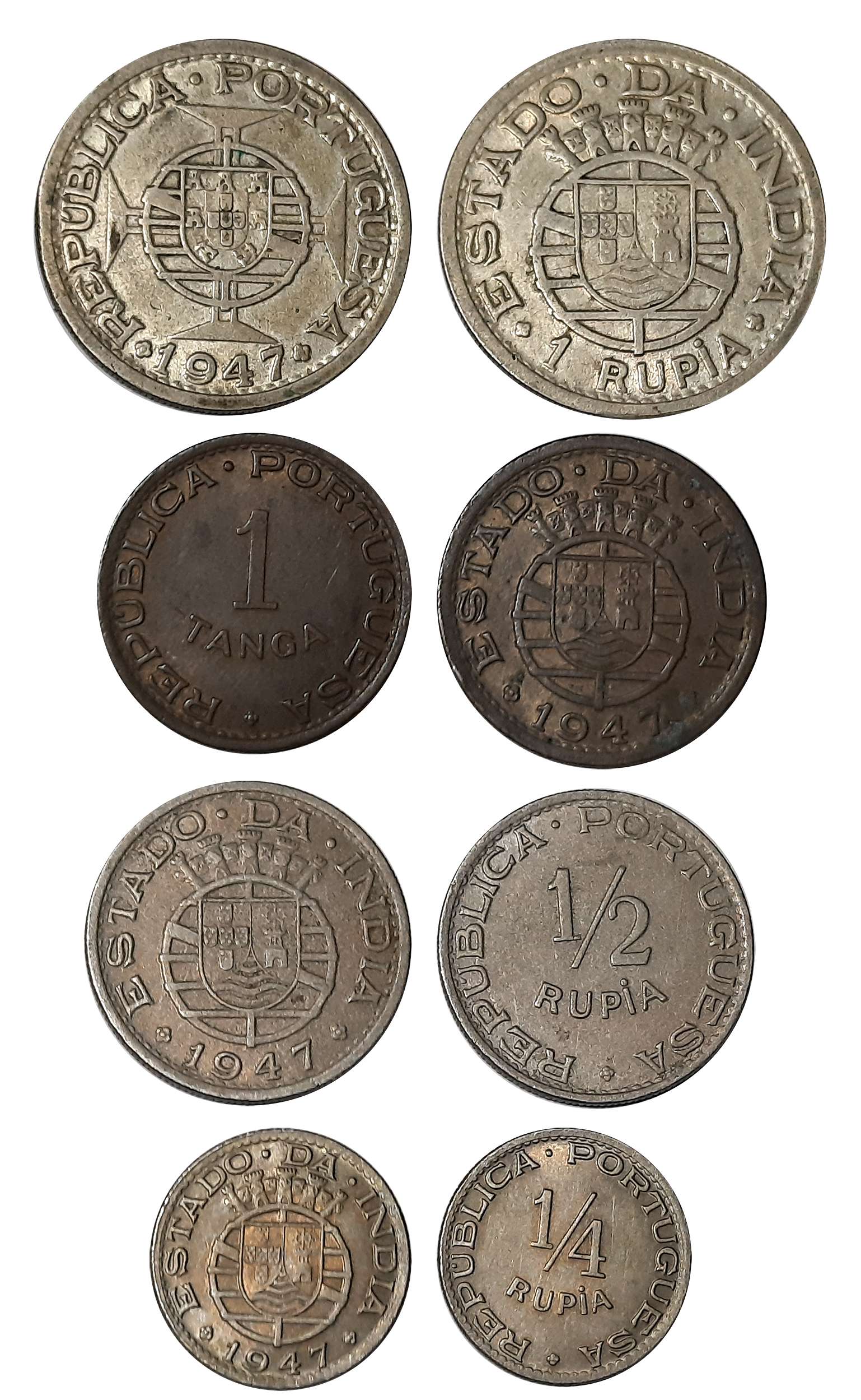 (4), 1947, Silver Rupia, Obv: Shield on lined circle at center of Maltese cross, Rev: Tiny