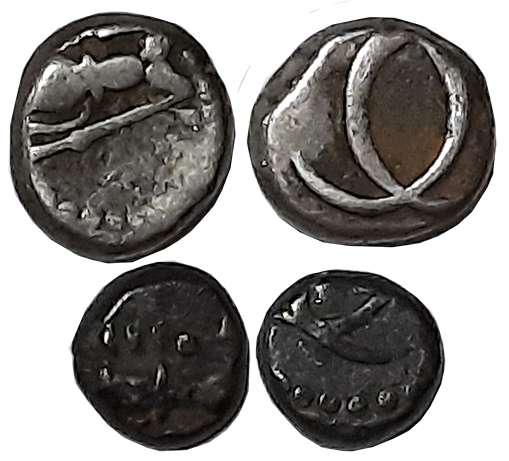 Silver (2), 2 Fanam & Fanam, 1.77g, 0.90g, Obv: Lord Vishnu, Rev: “C” interlocked (KM# 308