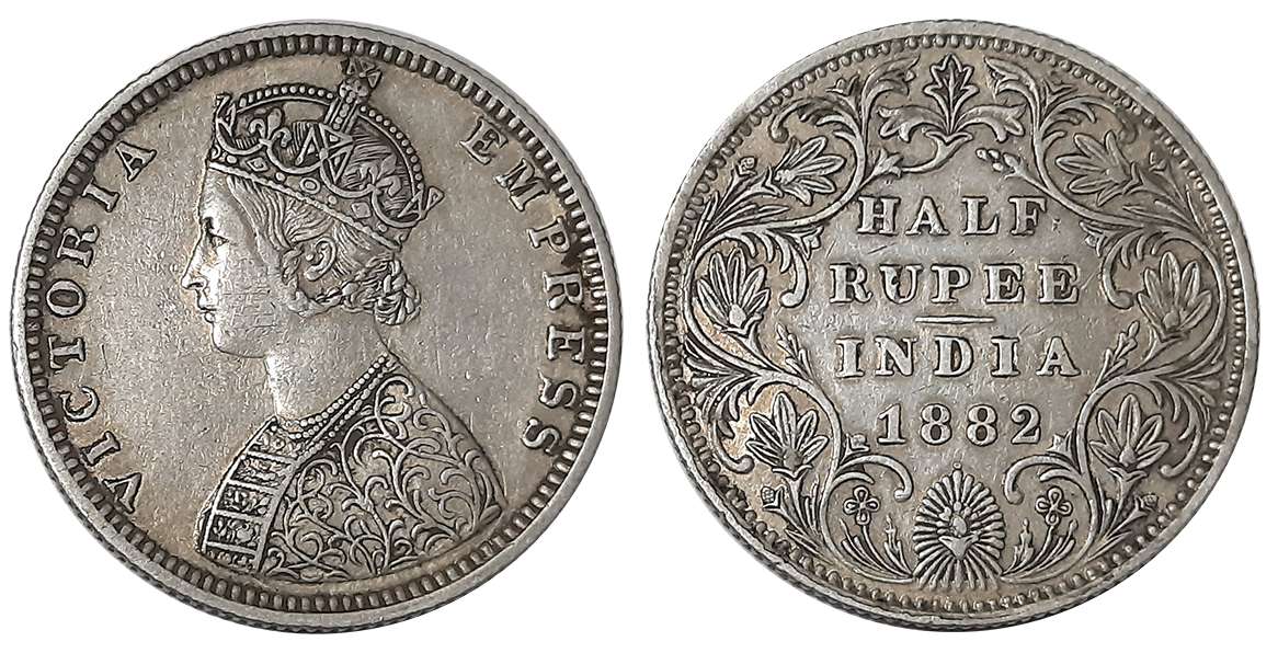 Victoria Empress, Silver 1/2 Rupee, 1882. Very fine.