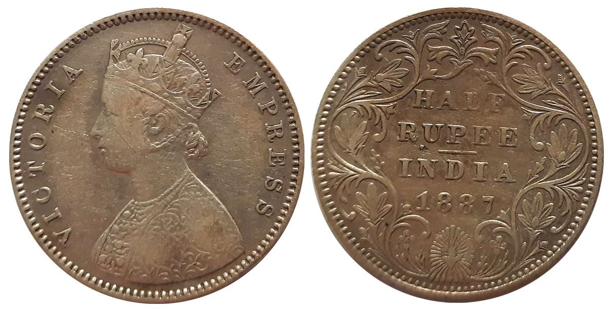 Victoria Empress, Silver 1/2 Rupee, 1887, Bombay Mint. Very fine.