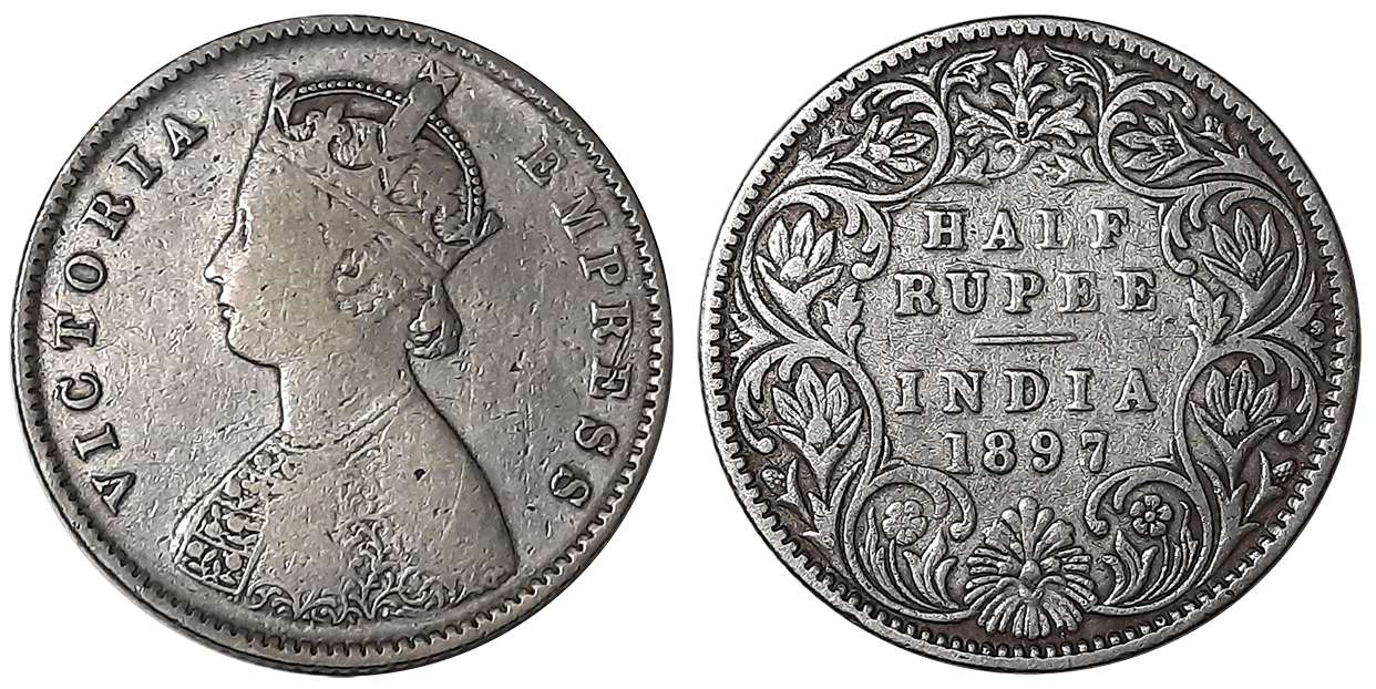 Victoria Empress, Silver 1/2 Rupee, 1897, Bombay Mint. Fine+.