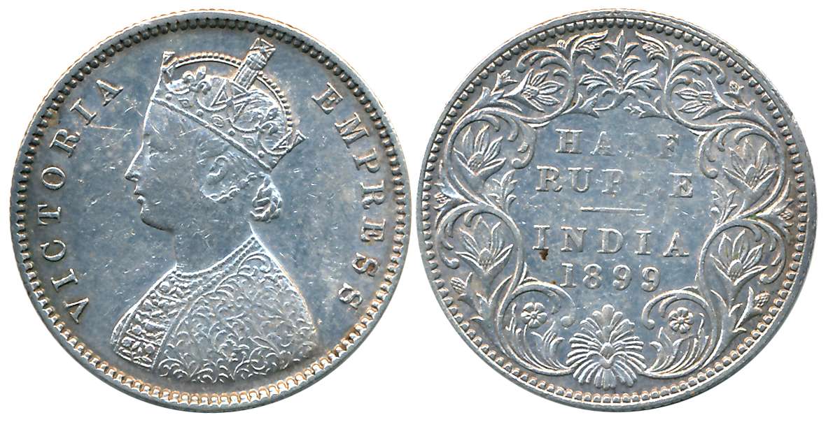 Victoria Empress, Silver 1/2 Rupee, 1899, Bombay Mint, B incused. Very fine.