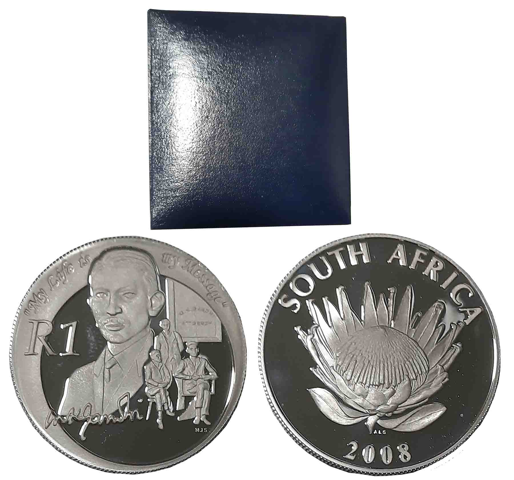 South Africa, Silver 1 Rand, Proof, “Nobel Prize Winners series”, Obv: A King Protea in fu