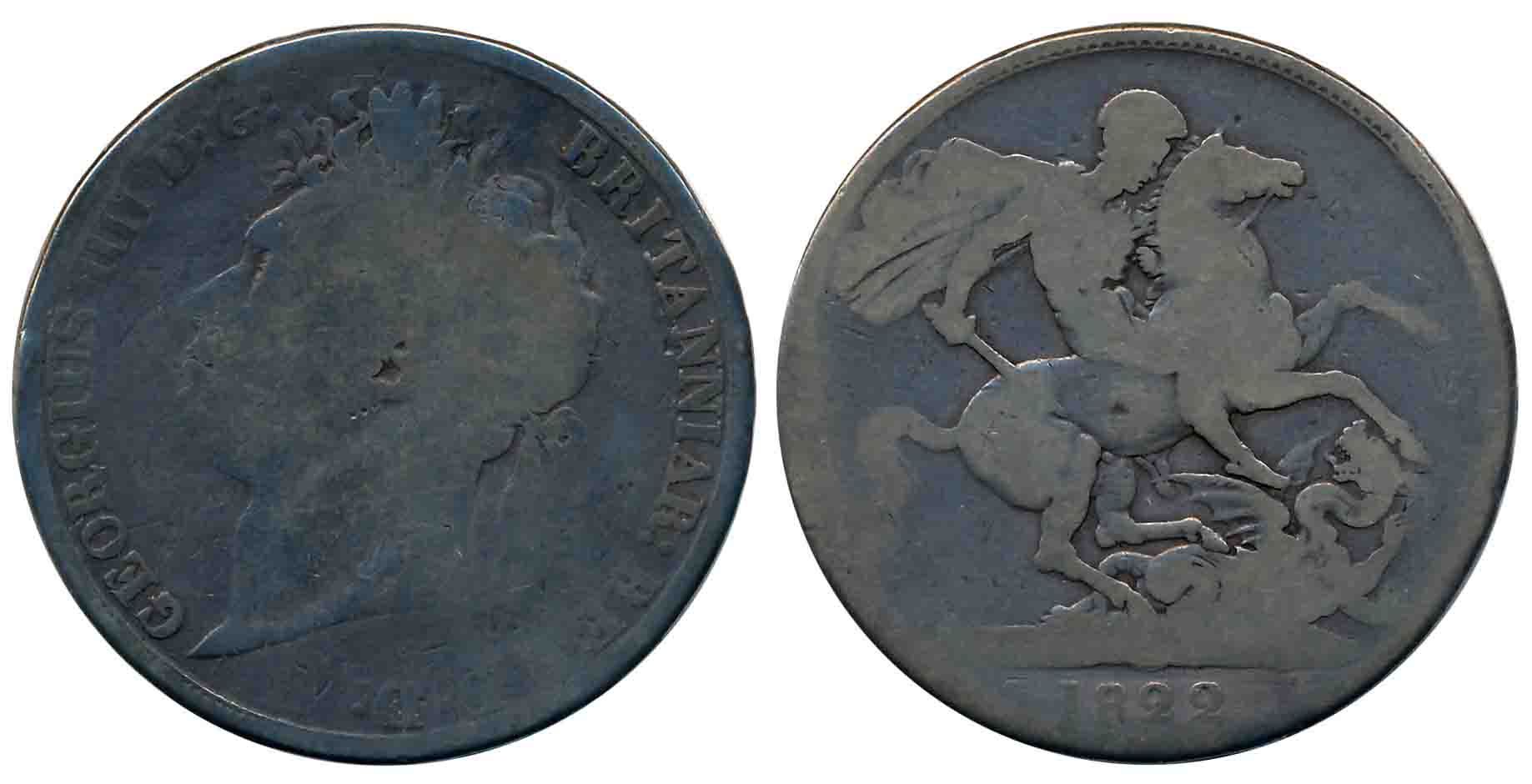 United Kingdom, George IV, Silver 1 Crown- 5 Shilling, 26.40g, 1822, Obv: Laureate portrai