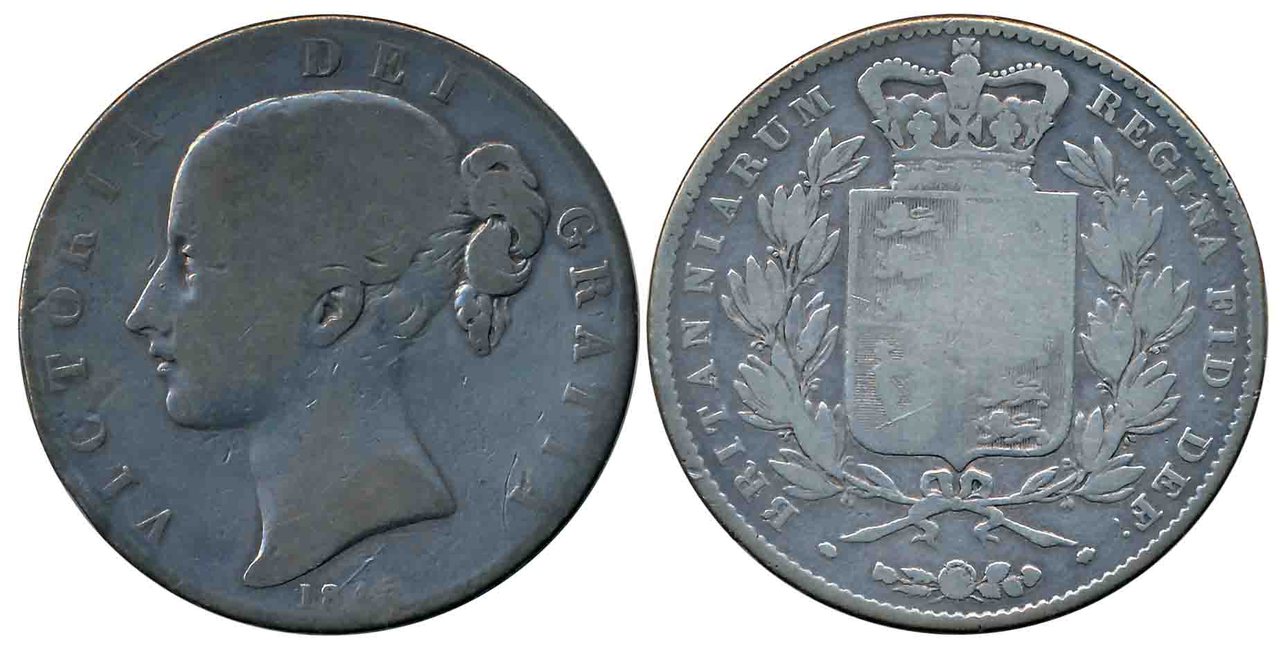 United Kingdom, Silver 1 Crown- 5 Shilling, 27.28g, 1845, Obv: Young uncrowned portrait ('