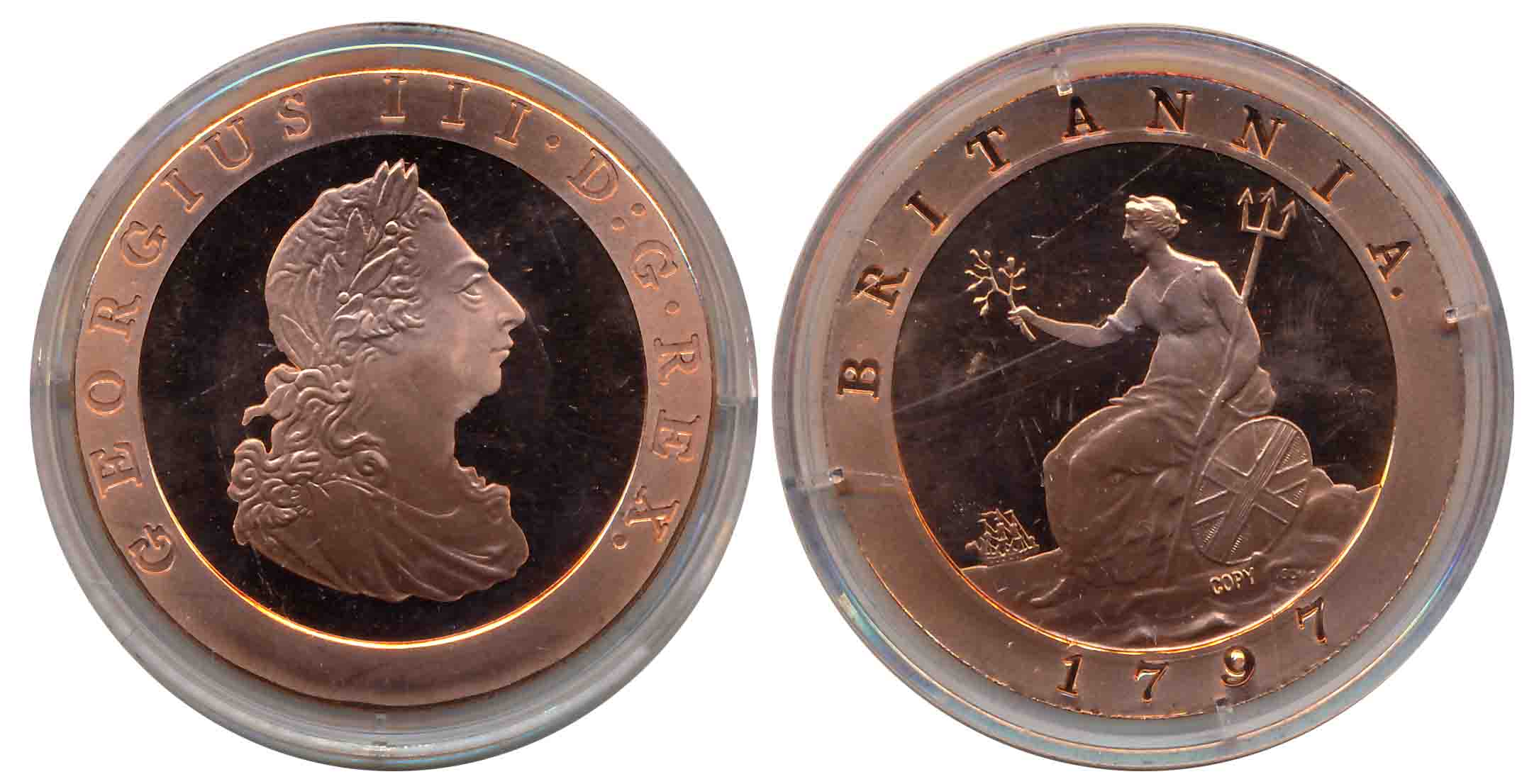 United Kingdom, Copper Cartwheel 1 Penny, Replica of 1797, London Mint, With certificate o