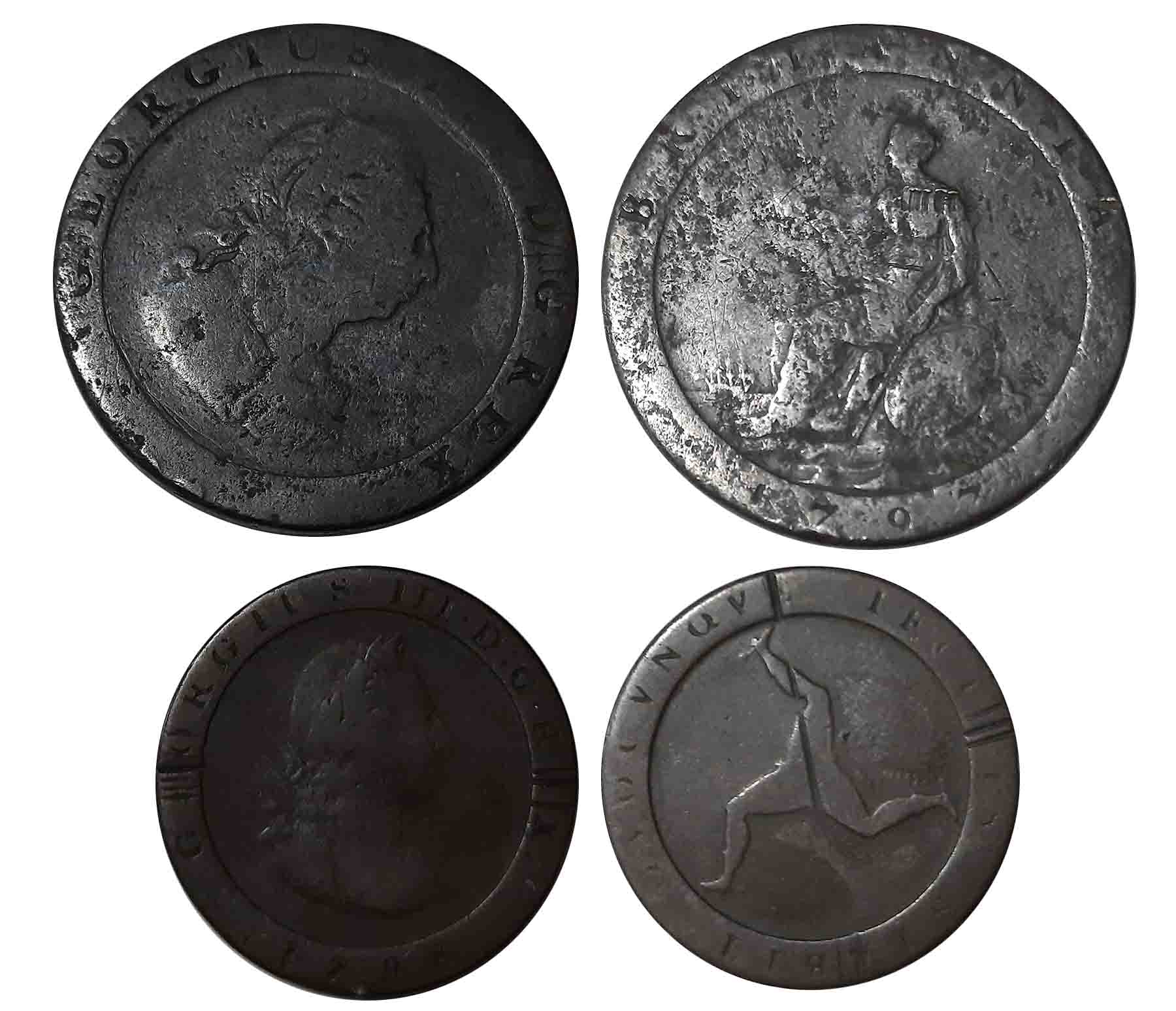 Copper (2), United Kingdom, George III, 1 Farthing, 27.41g, Obv: Portrait of King George I