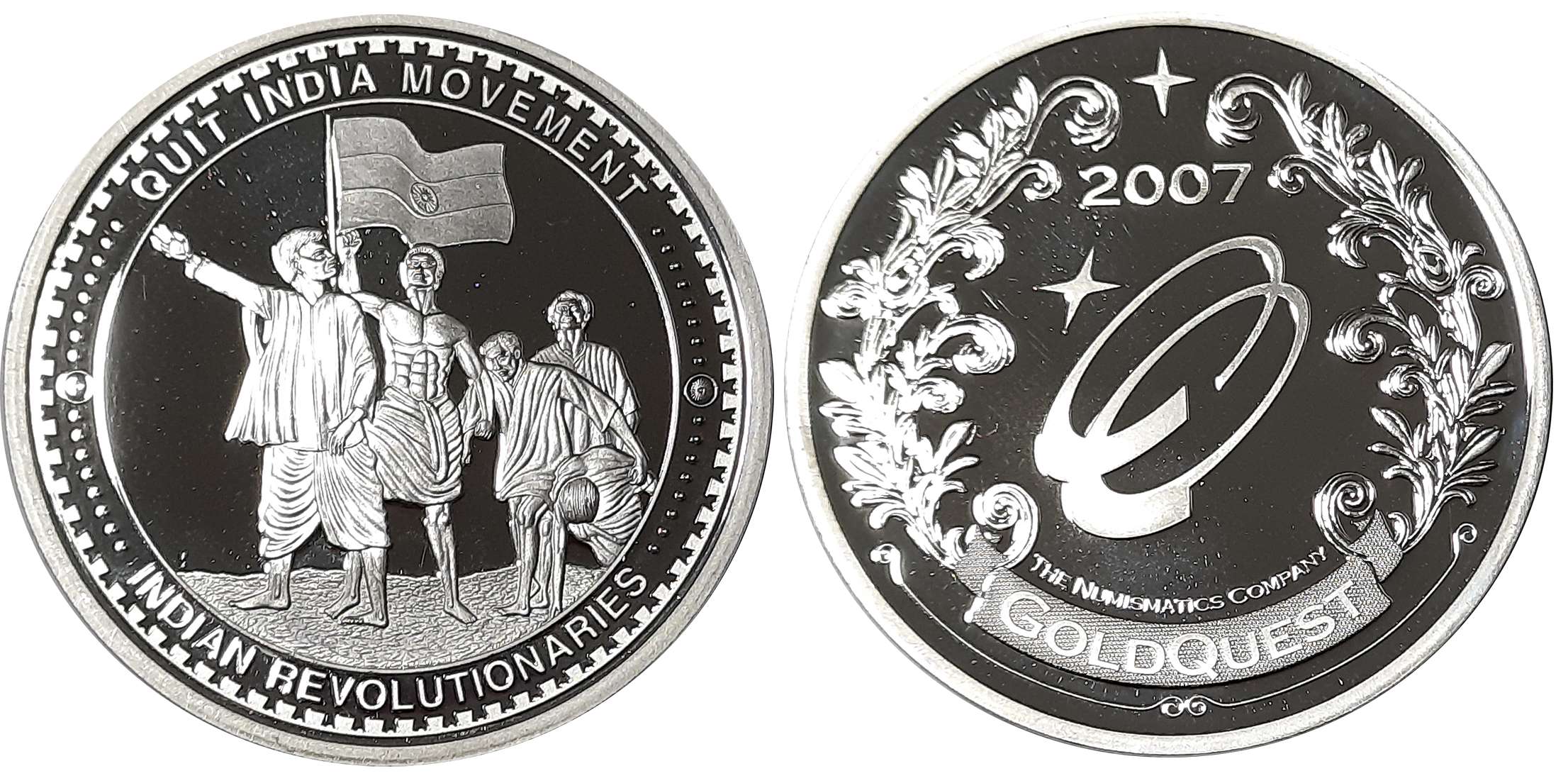 Quit India Movement, Ounce Token, 2007, 31.40g, Obv. A scene of satyagrahis holding Indian