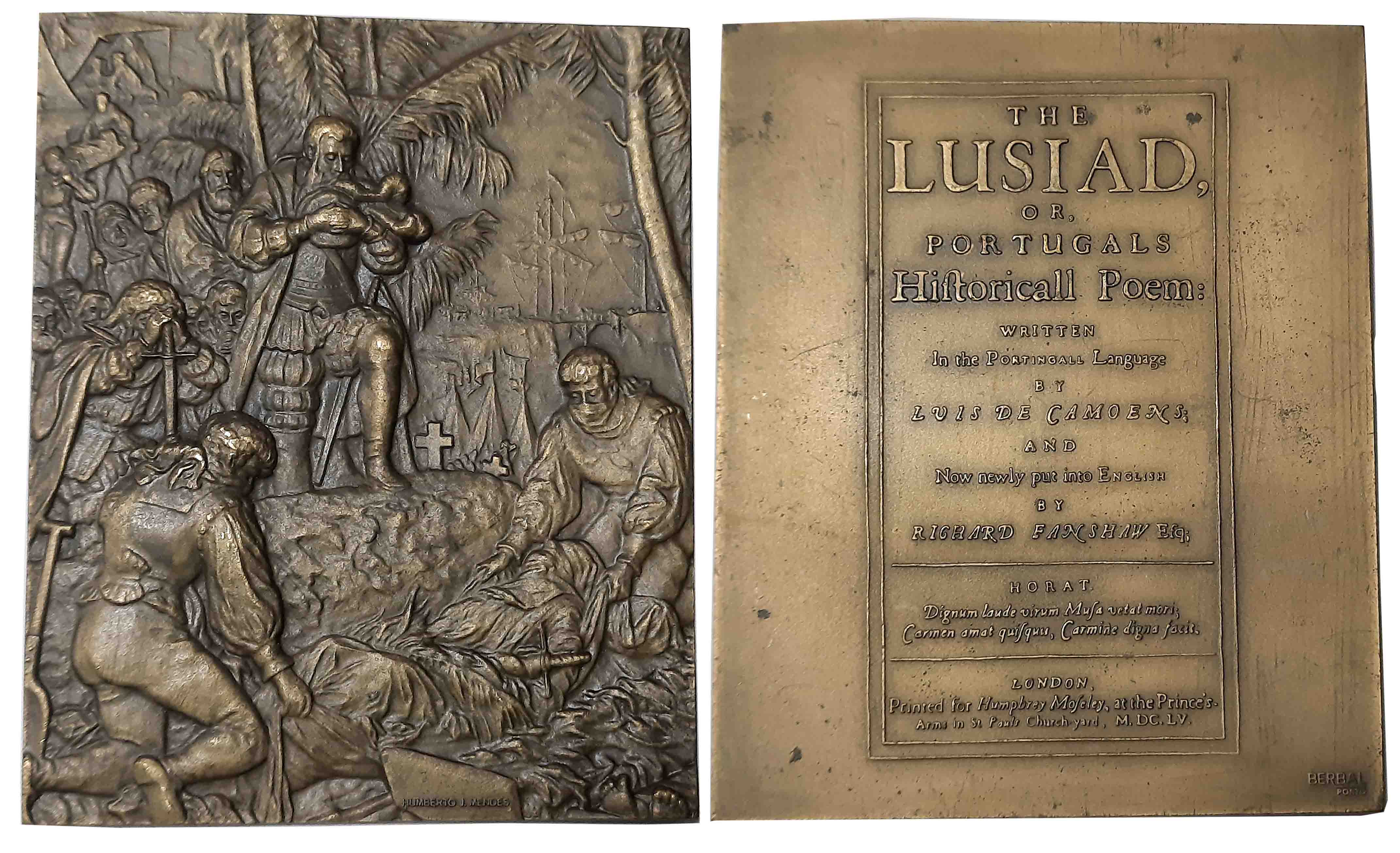 Portuguese, Vasco Da Gama's burial at Cochin, Heavy Bronze medallion, 260.00g, Obv: Scene 