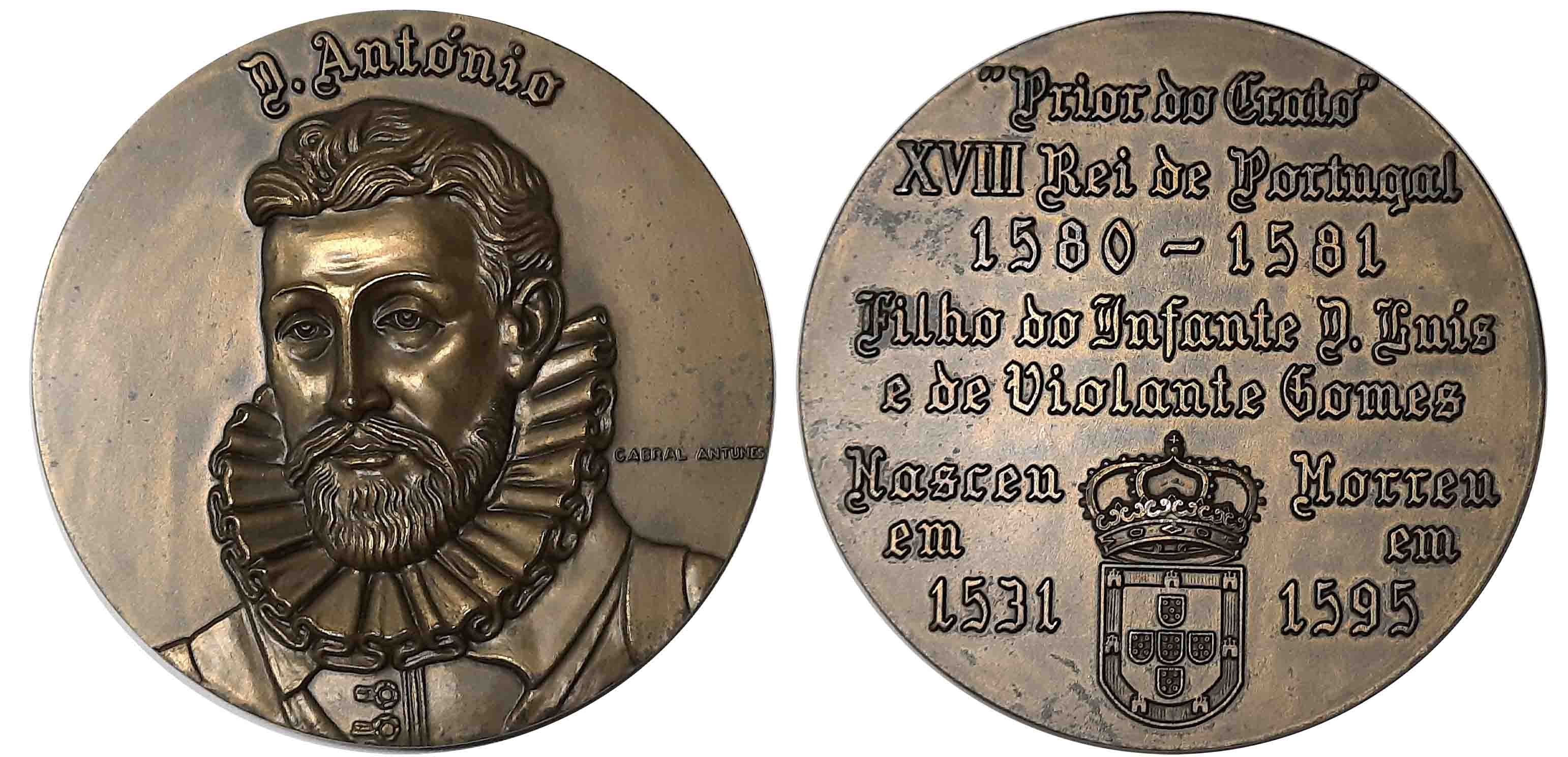 Portuguese Monarchs, Bronze Medal, D. ANTONIO (1531-1595), Obv: Portrait, Rev: His life ev