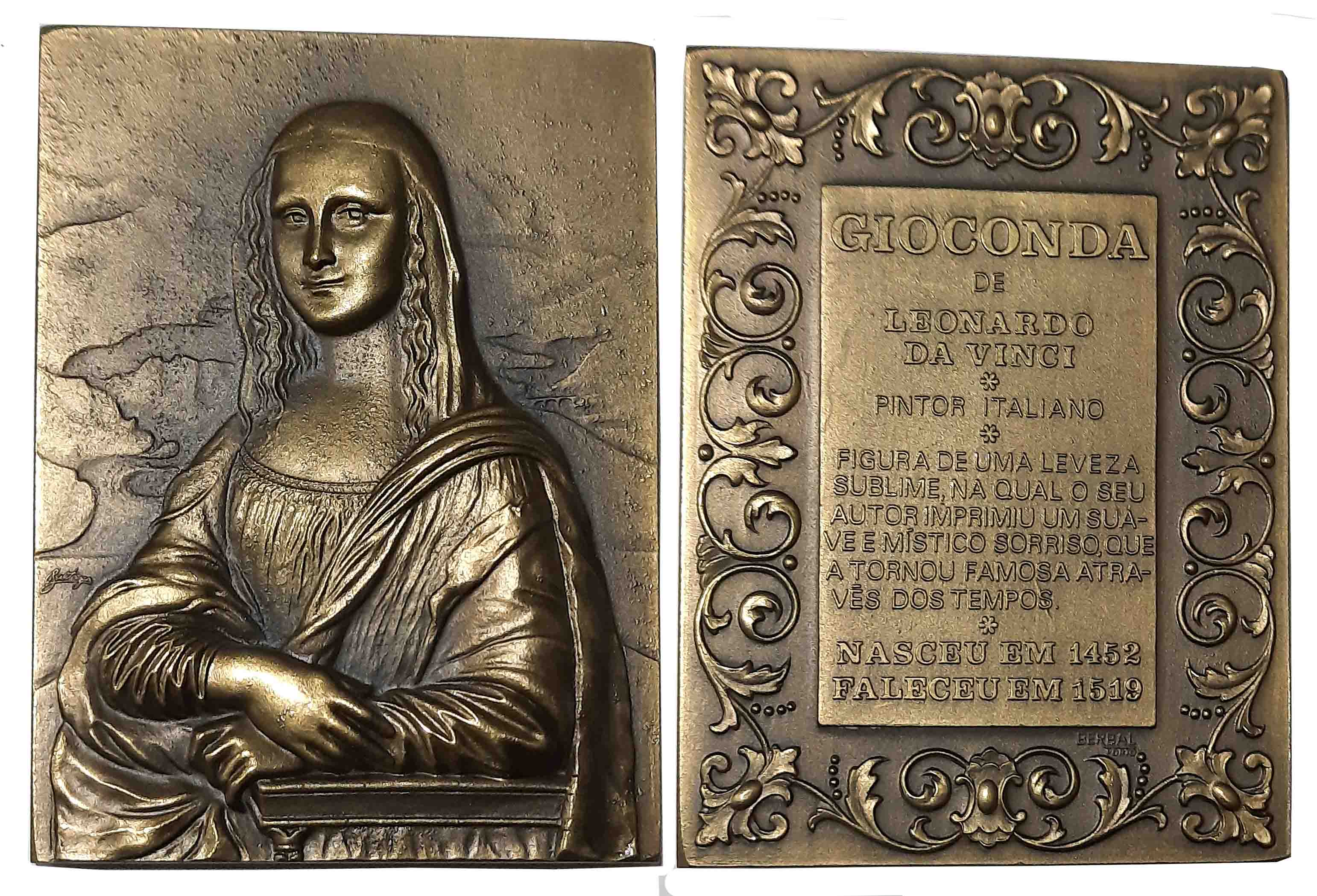 Leonardo da Vinci, Bronze, 208.00g, The famous Italian painter, Obv: His famous painting M