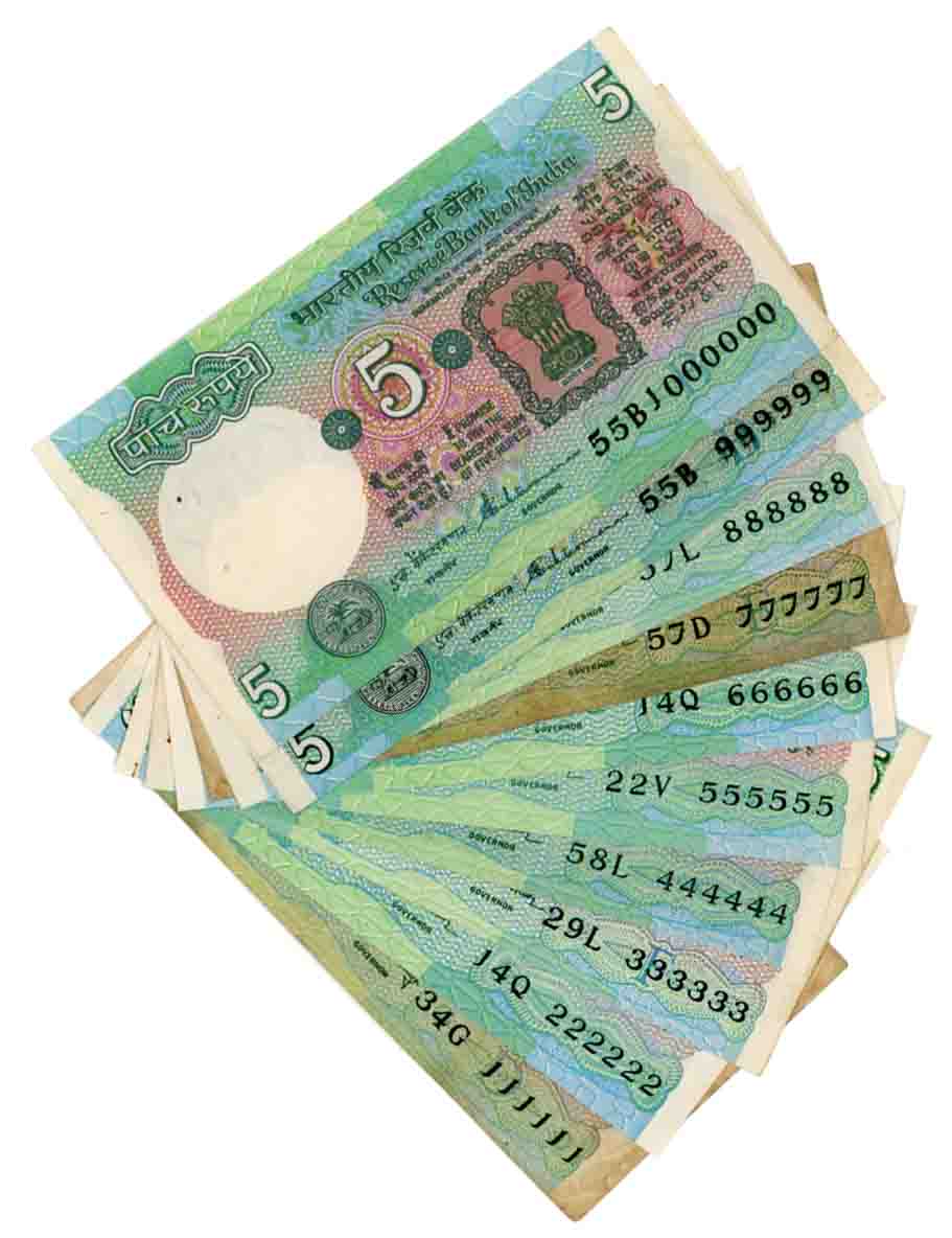 Rupees 5 (10), Fancy Number- 111111 to 1000000, Type 6.3.9 & 6.3.10, Signed Manmohan Singh