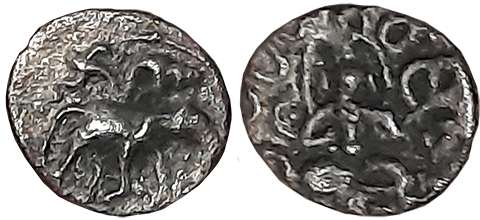 Rashtrakutas, Anonymous, Silver Dramma, 0.48g, Obv: Elephant walking to right, Swastika &a