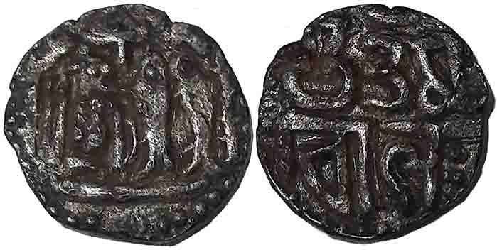 Imperial Cholas, Uttama Chola, Base Silver Kahavanu, 3.67g, Obv: Within border of dots, un