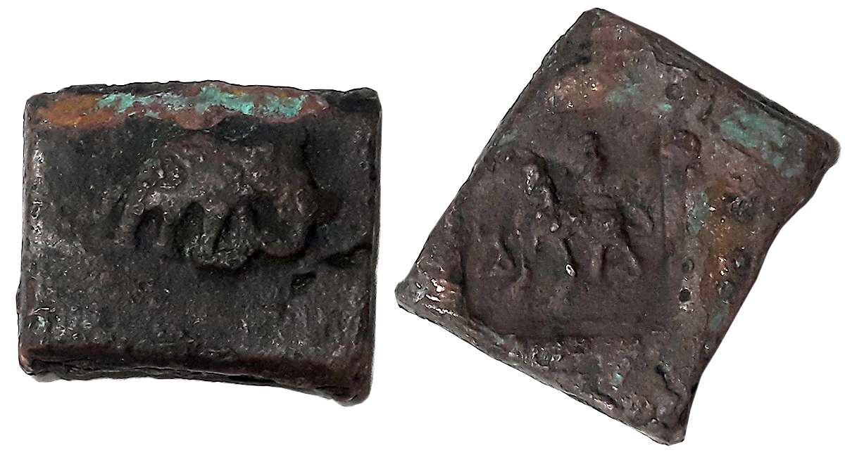 Taxila, Copper Drachma, 11.08g, Pushkalawati region, Obv: Lion to left facing hill, Rev: E