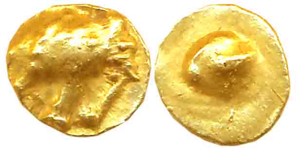 Gangas of Talakadu, Gold Elephant Fanam, 0.38g, Obv: An ornate Elephant standing to right,